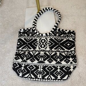 Boho Black and White Tribal Canvas Tote Bag